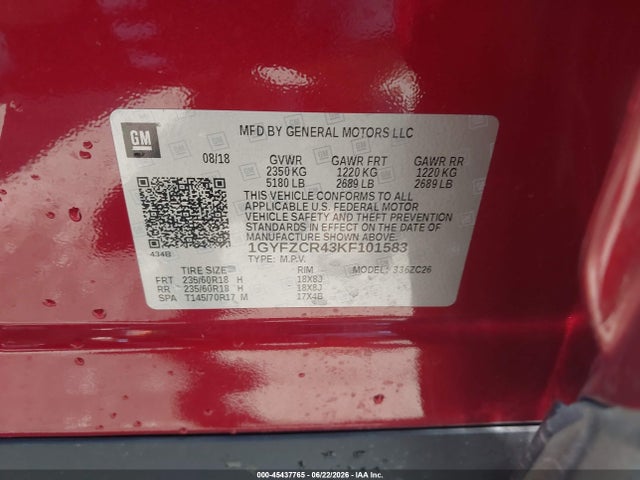 45437765 :رقم المزاد ، 1GYFZCR43KF101583 vin ، 2019 Cadillac Xt4 Premium Luxury مزاد بيع