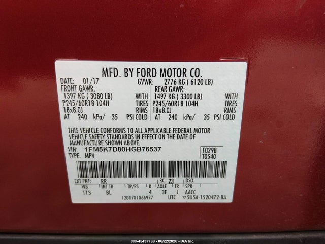 Ford EXPLORER XLT 2017 1FM5K7D80HGB76537 Image 9