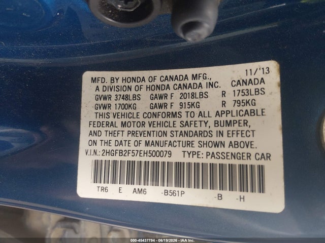 Honda Civic Lx 2014 2HGFB2F57EH500079 Image 9
