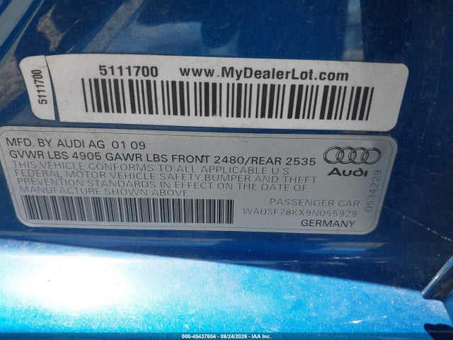 Aukcja sprzedaży 2009 Audi A4 2.0t Premium, vin: WAUSF78KX9N055929, numer aukcji: 45437804