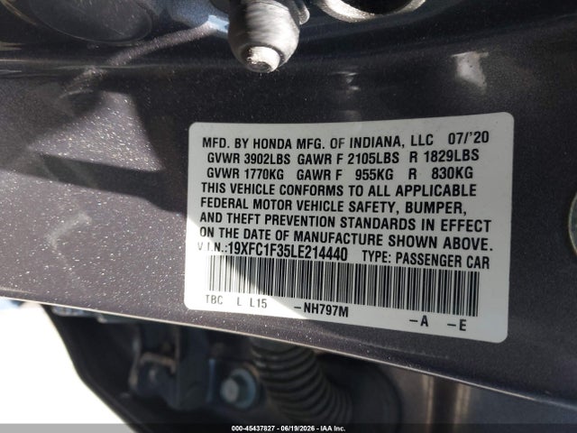 Honda CIVIC EX 2020 19XFC1F35LE214440 Image 9