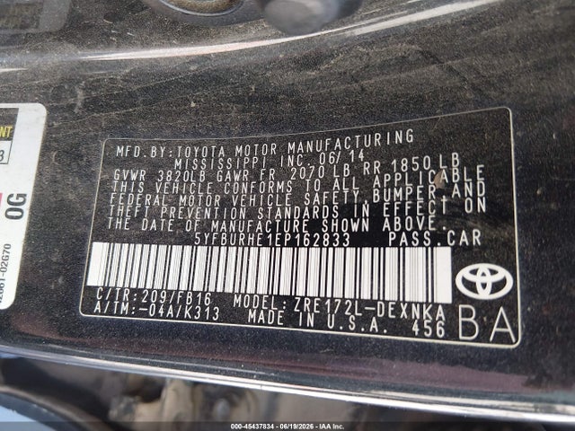 Toyota COROLLA LE 2014 5YFBURHE1EP162833 Image 9