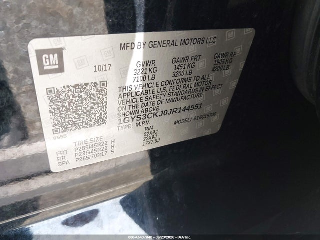 2018 Cadillac Escalade Premium Luxury მანქანა იყიდება აუქციონზე, vin: 1GYS3CKJ0JR144551, აუქციონის ნომერი: 45437840
