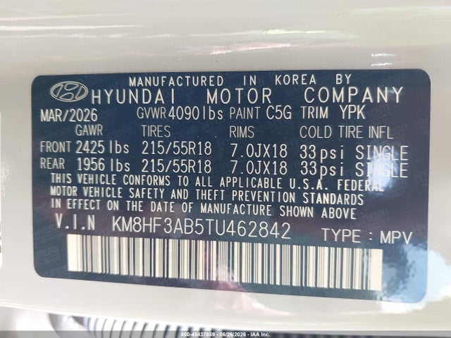 Продажа на аукционе авто 2026 Hyundai Kona Sel Sport, vin: KM8HF3AB5TU462842, номер лота: 45437869