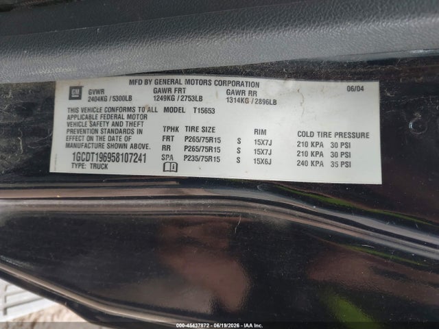 Aukcja sprzedaży 2005 Chevrolet Colorado Ls, vin: 1GCDT196958107241, numer aukcji: 45437872