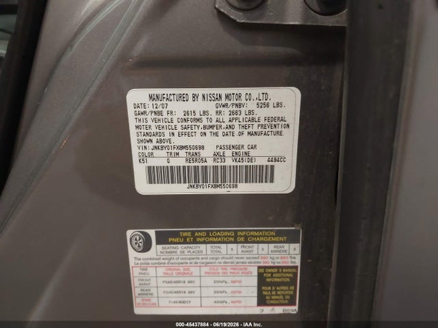 2008 Infiniti M45x მანქანა იყიდება აუქციონზე, vin: JNKBY01FX8M550698, აუქციონის ნომერი: 45437884