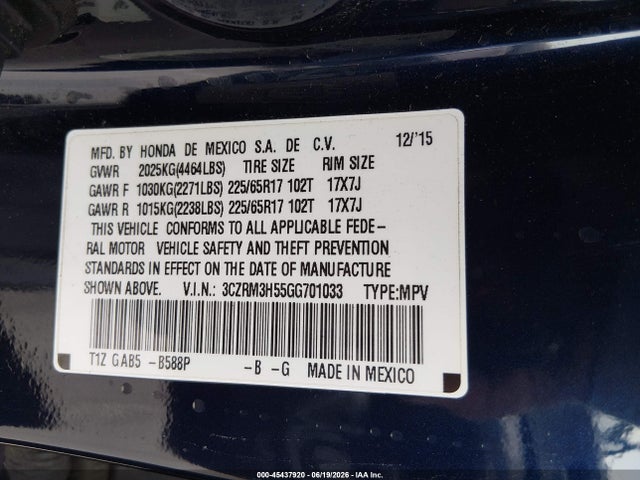 3CZRM3H55GG701033 Honda CR-V EX
