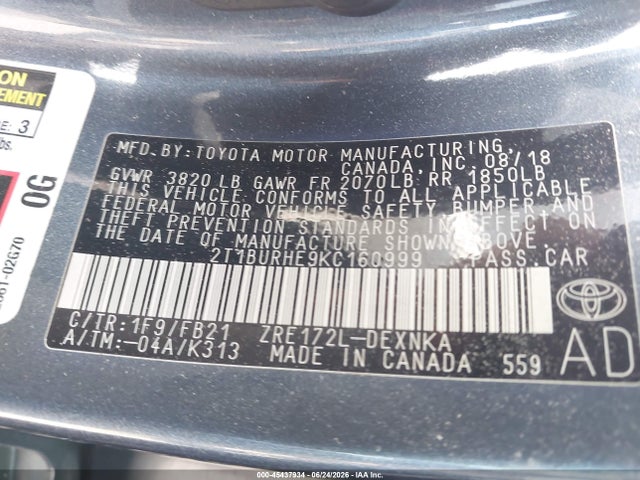 Toyota COROLLA LE 2019 2T1BURHE9KC160999 Image 9