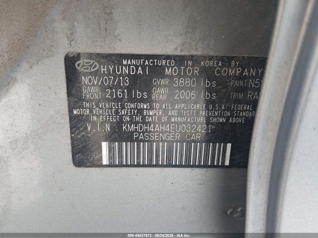 Aukcja sprzedaży 2014 Hyundai Elantra Sport, vin: KMHDH4AH4EU032421, numer aukcji: 45437973