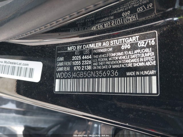 45437985 :رقم المزاد ، WDDSJ4GB5GN356936 vin ، 2016 Mercedes-benz Cla 250 4matic مزاد بيع