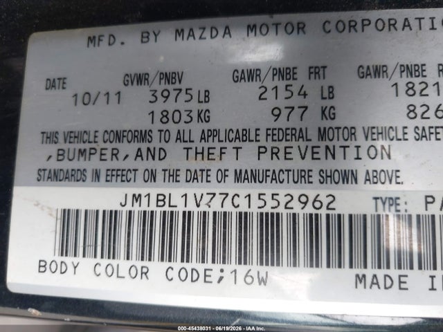Продаж на аукціоні авто 2012 Mazda Mazda3 I Touring, vin: JM1BL1V77C1552962, номер лоту: 45438031