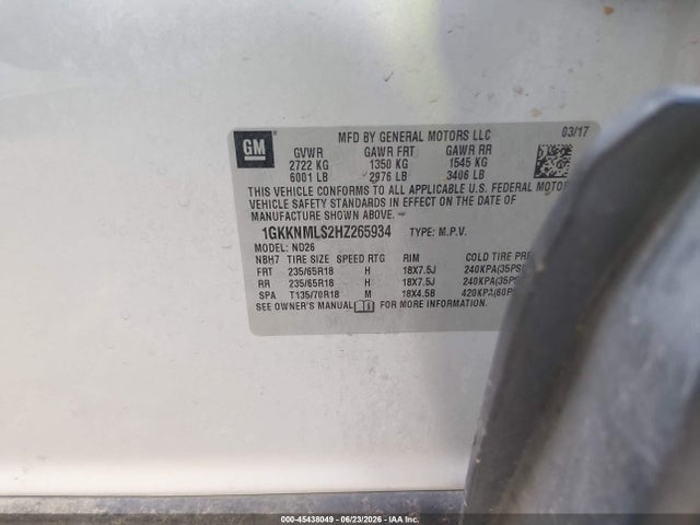 GMC Acadia Slt-1 2017 1GKKNMLS2HZ265934 Image 9