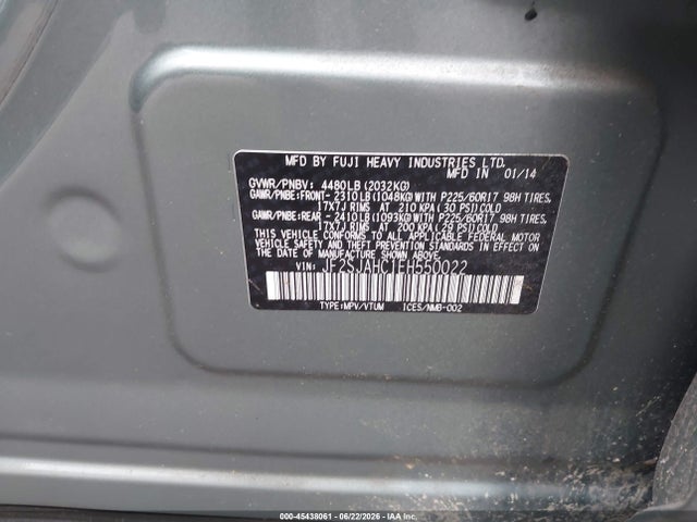 Продаж на аукціоні авто 2014 Subaru Forester 2.5i Limited, vin: JF2SJAHC1EH550022, номер лоту: 45438061