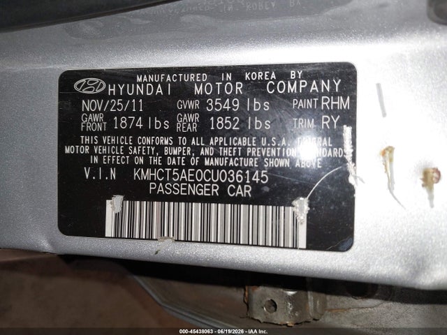 Aukcja sprzedaży 2012 Hyundai Accent Gs, vin: KMHCT5AE0CU036145, numer aukcji: 45438063