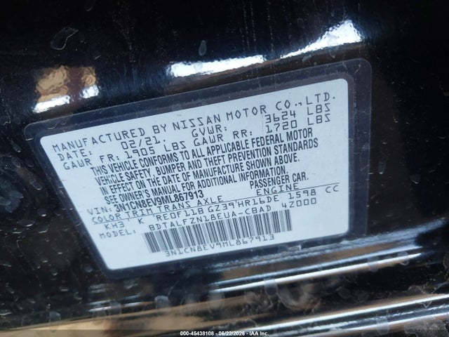 3N1CN8EV9ML867913 Nissan Versa Sv Xtronic Cvt