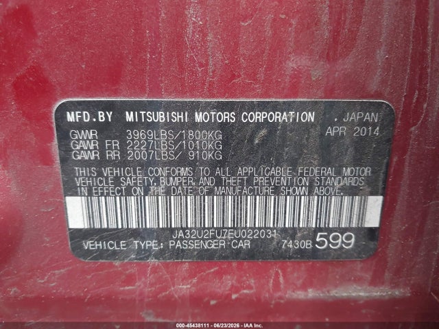 Продажа на аукционе авто 2014 Mitsubishi Lancer Es, vin: JA32U2FU7EU022031, номер лота: 45438111