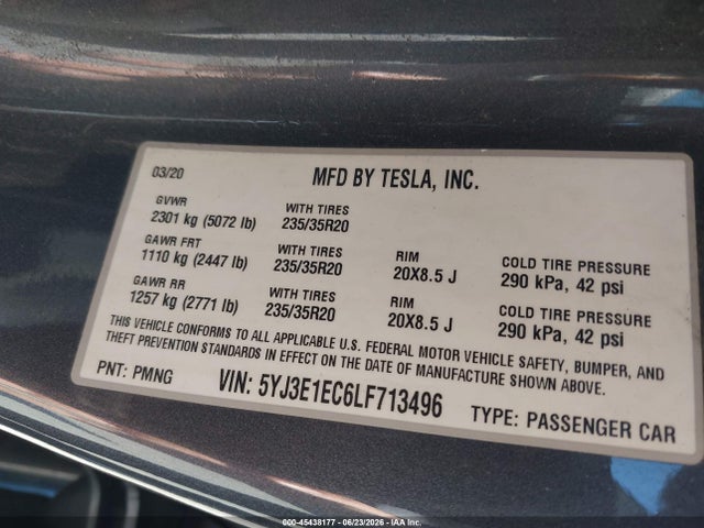 Продаж на аукціоні авто 2020 Tesla Model 3 Performance Dual Motor All-wheel Drive, vin: 5YJ3E1EC6LF713496, номер лоту: 45438177