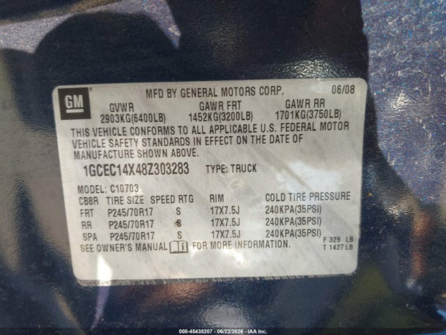 Продаж на аукціоні авто 2008 Chevrolet Silverado 1500 Work Truck, vin: 1GCEC14X48Z303283, номер лоту: 45438207
