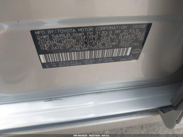 45438228 :رقم المزاد ، JTHBL46F795086344 vin ، 2009 Lexus Ls 460 مزاد بيع