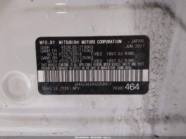 Продажа на аукционе авто 2017 Mitsubishi Outlander Se/sel, vin: JA4AZ3A33HZ058917, номер лота: 45438242