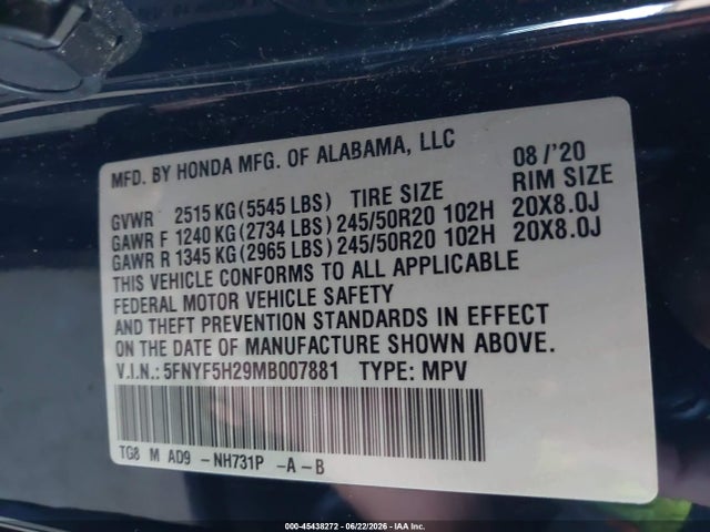 Honda Pilot 2wd Special Edition 2021 5FNYF5H29MB007881 Image 9