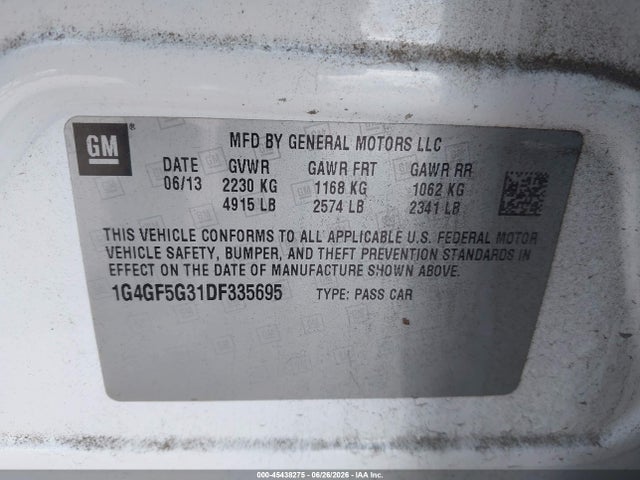 Продаж на аукціоні авто 2013 Buick Lacrosse Premium 1 Group, vin: 1G4GF5G31DF335695, номер лоту: 45438275