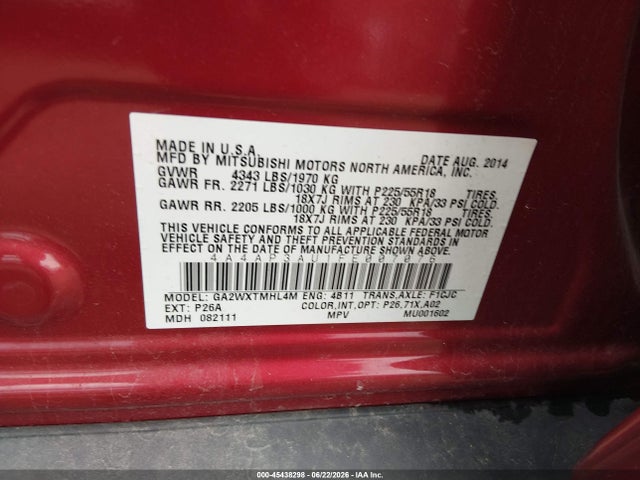 Продажа на аукционе авто 2015 Mitsubishi Outlander Sport Es, vin: 4A4AP3AU1FE007076, номер лота: 45438298