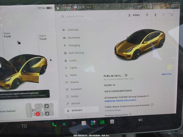 Tesla Model 3 Standard Range Plus Rear-wheel Drive 2021 5YJ3E1EA1MF074976 Image 7