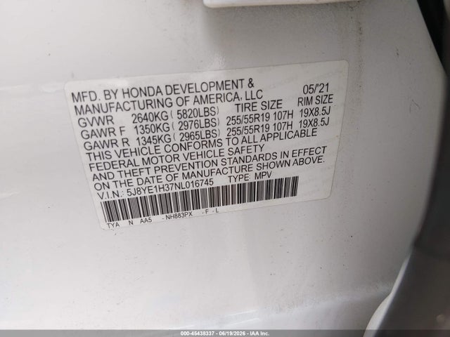 5J8YE1H37NL016745 Acura Mdx Standard
