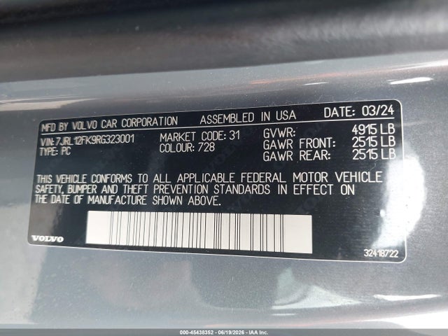 7JRL12FK9RG323001 Volvo S60 B5 Core Dark Theme