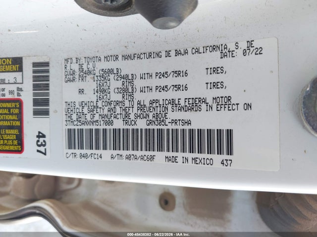3TMCZ5ANXNM517000 Toyota Tacoma Sr5 V6