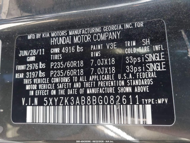 Продажа на аукционе авто 2011 Hyundai Santa Fe Limited, vin: 5XYZK3AB8BG082611, номер лота: 45438390