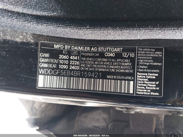 45438399 :رقم المزاد ، WDDGF5EB4BR159421 vin ، 2011 Mercedes-benz C 300 Sport مزاد بيع