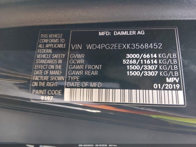 Mercedes-Benz Metris 2019 WD4PG2EEXK3568452 Image 9