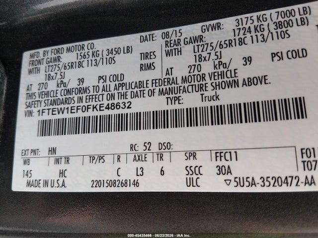 Ford F-150 Lariat 2015 1FTEW1EF0FKE48632 Image 9