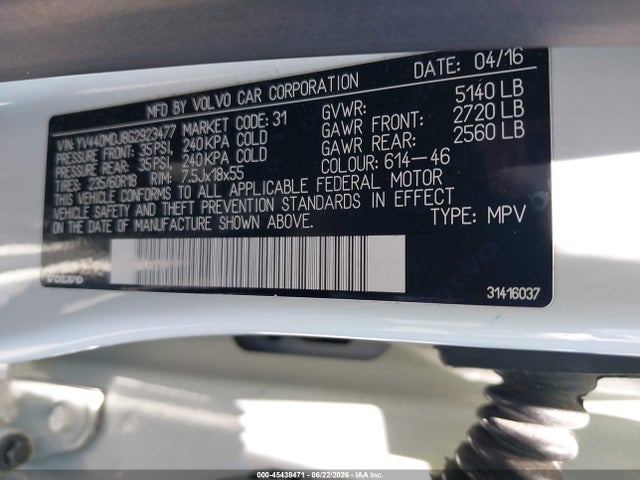 Продажа на аукционе авто 2016 Volvo Xc60 T5 Drive-e, vin: YV440MDJ8G2923477, номер лота: 45438471