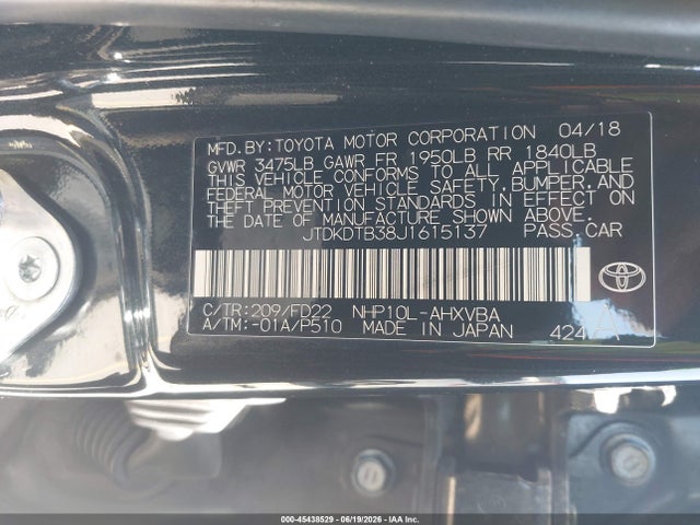 Toyota Prius C One 2018 JTDKDTB38J1615137 Image 9