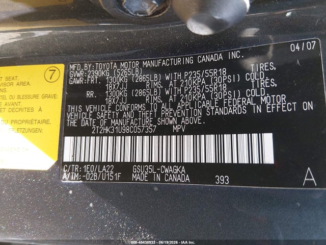 Aukcja sprzedaży 2008 Lexus Rx 350, vin: 2T2HK31U98C057357, numer aukcji: 45438532