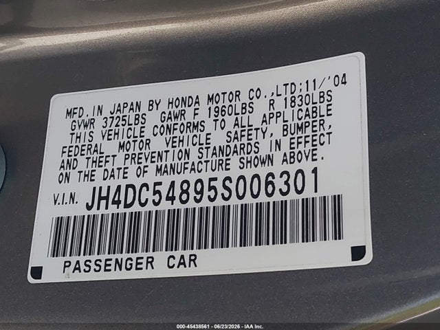 Aukcja sprzedaży 2005 Acura Rsx, vin: JH4DC54895S006301, numer aukcji: 45438561