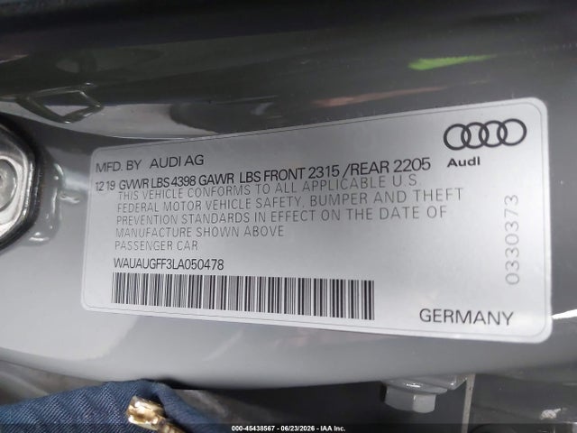 WAUAUGFF3LA050478 Audi A3 Premium 40 Tfsi Front-wheel Drive S Tronic