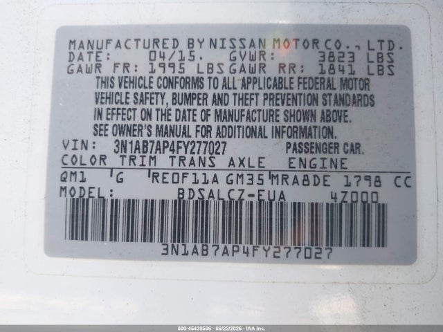 Nissan SENTRA S 2015 3N1AB7AP4FY277027 Image 9