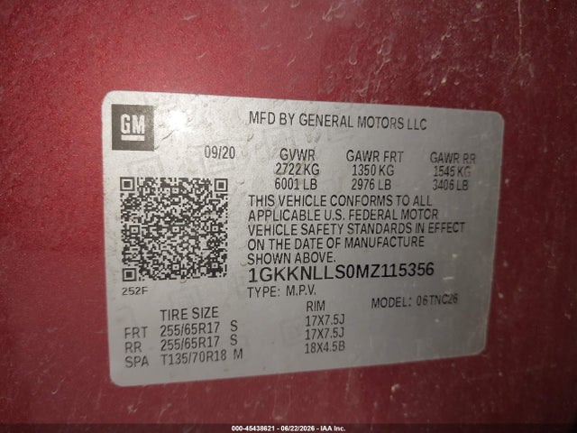 2021 Gmc Acadia Awd At4 მანქანა იყიდება აუქციონზე, vin: 1GKKNLLS0MZ115356, აუქციონის ნომერი: 45438621