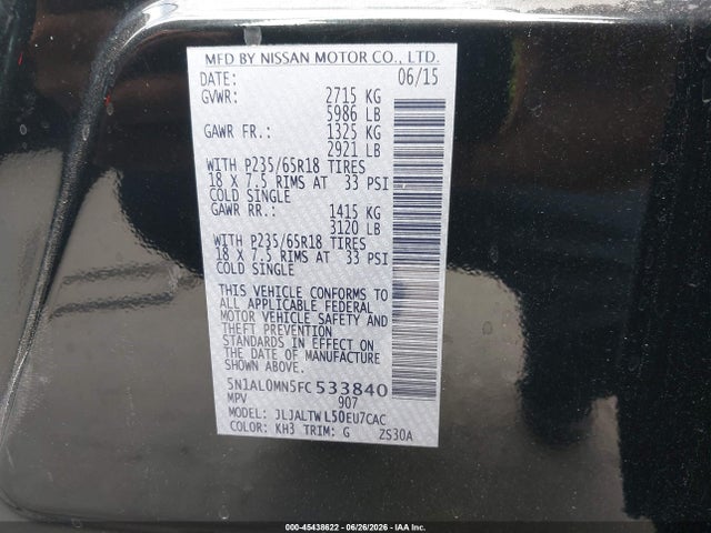 Infiniti QX60 2015 5N1AL0MN5FC533840 Image 9