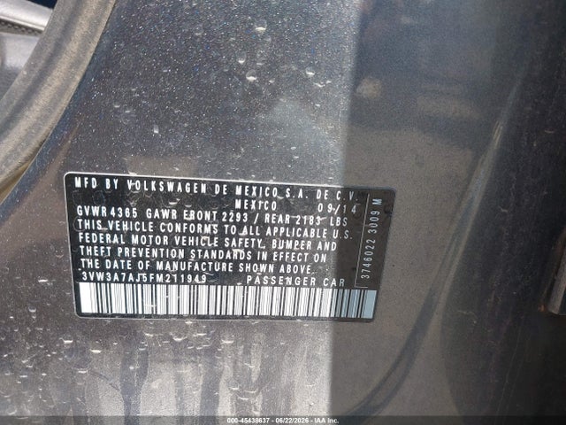 3VW3A7AJ5FM211949 Volkswagen Jetta 2.0l Tdi Se