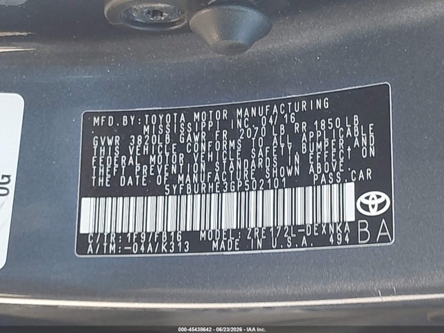 Toyota COROLLA LE 2016 5YFBURHE3GP502101 Image 9