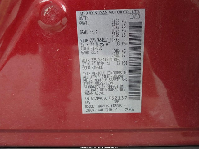 Nissan ROGUE S 2014 5N1AT2MV6EC752137 Image 9