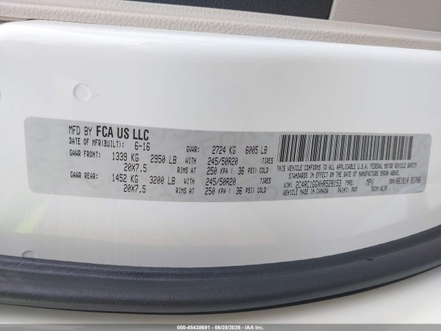 Aukcja sprzedaży 2017 Chrysler Pacifica Limited, vin: 2C4RC1GGXHR528153, numer aukcji: 45438691