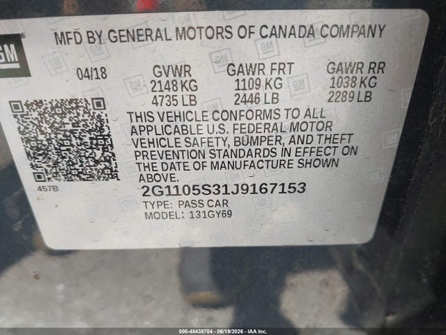 Chevrolet IMPALA 1LT 2018 2G1105S31J9167153 Image 9