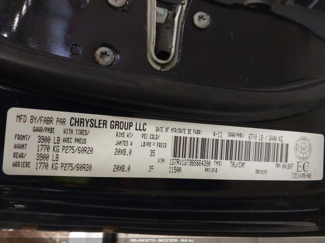 Продажа на аукционе авто 2011 Ram Ram 1500 Slt, vin: 1D7RV1GT9BS664390, номер лота: 45438715