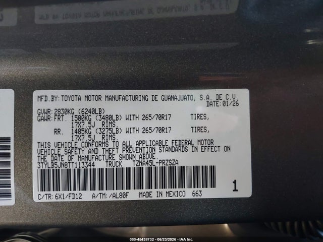 Продажа на аукционе авто 2026 Toyota Tacoma Sr5, vin: 3TYLB5JN8TT113344, номер лота: 45438732